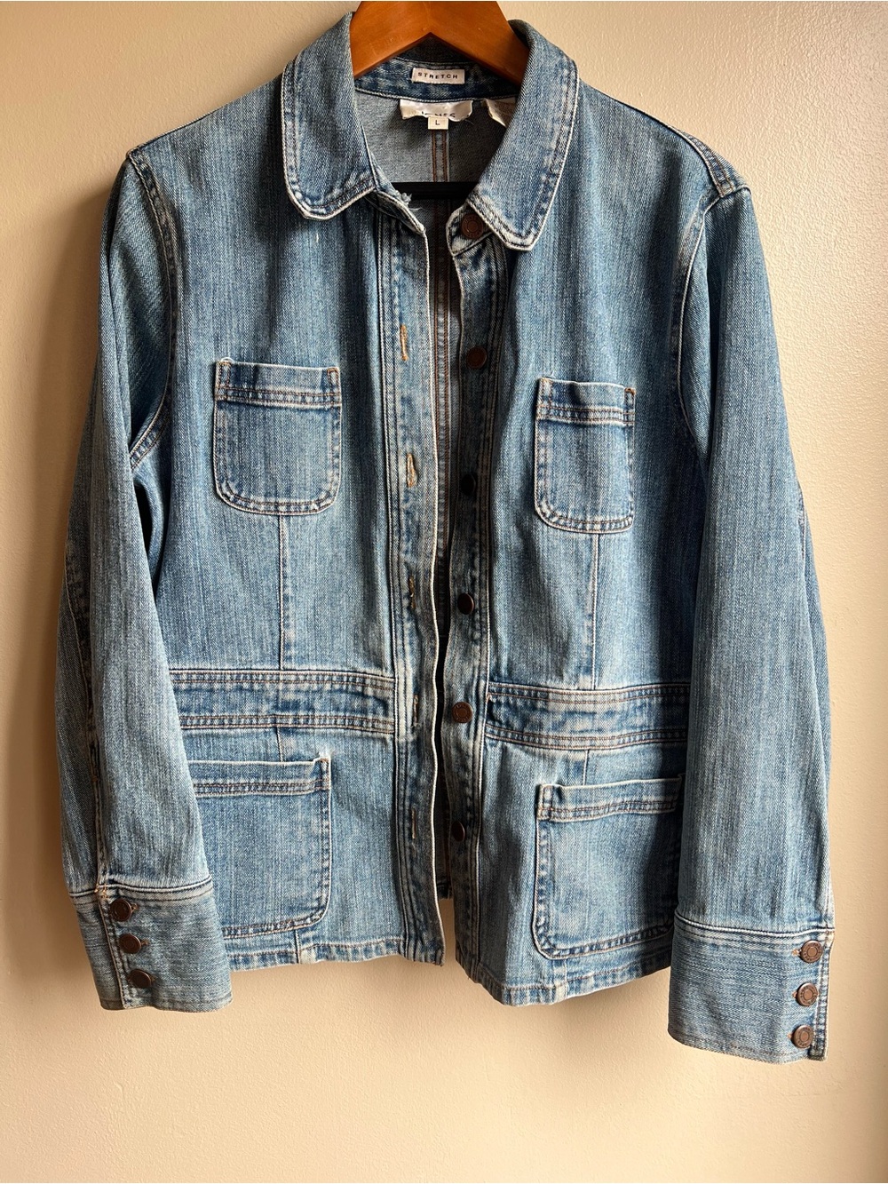 Vintage Y2K Jones Sport Denim Chore Jacket Women’s L 4 Pocket Utility Coat